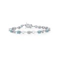 thumbnail image 1 of Gem Stone King 925 Sterling Silver Blue Zircon and White Lab Grown Diamond Bracelet for Women (4.52 Cttw, Gemstone Birthstone, Round 4MM, 7 inch), 1 of 6