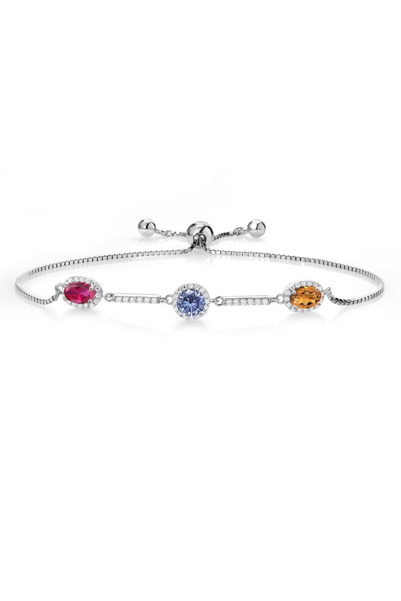 925 Sterling Silver Bracelet Created Ruby Persian Blue Moissanite (1.40 Cttw)