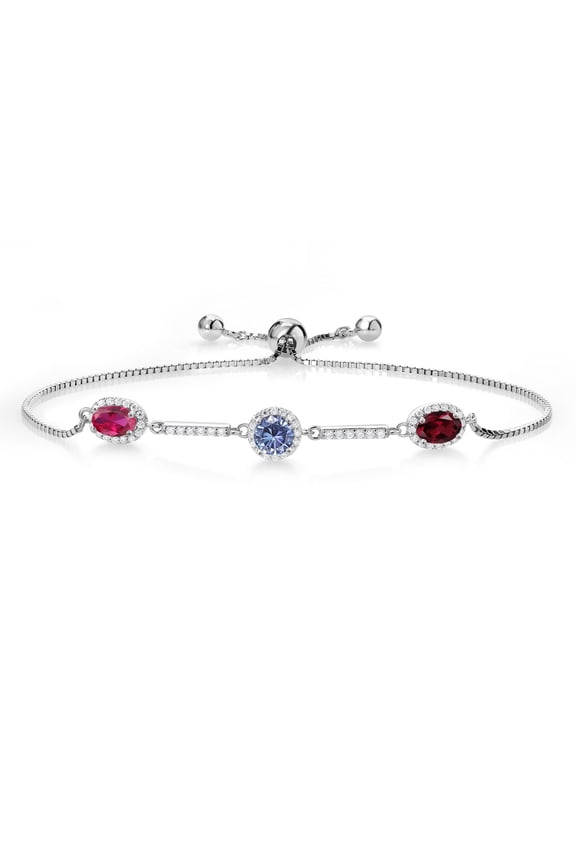 925 Sterling Silver Bracelet Created Ruby Persian Blue Moissanite (1.50 Cttw)