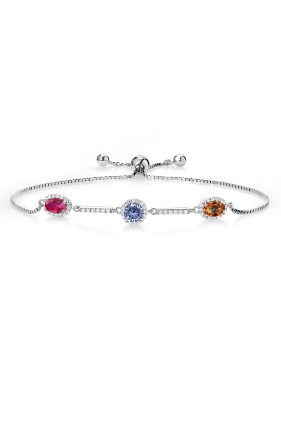 925 Sterling Silver Bracelet Created Ruby Persian Blue Moissanite (1.50 Cttw)
