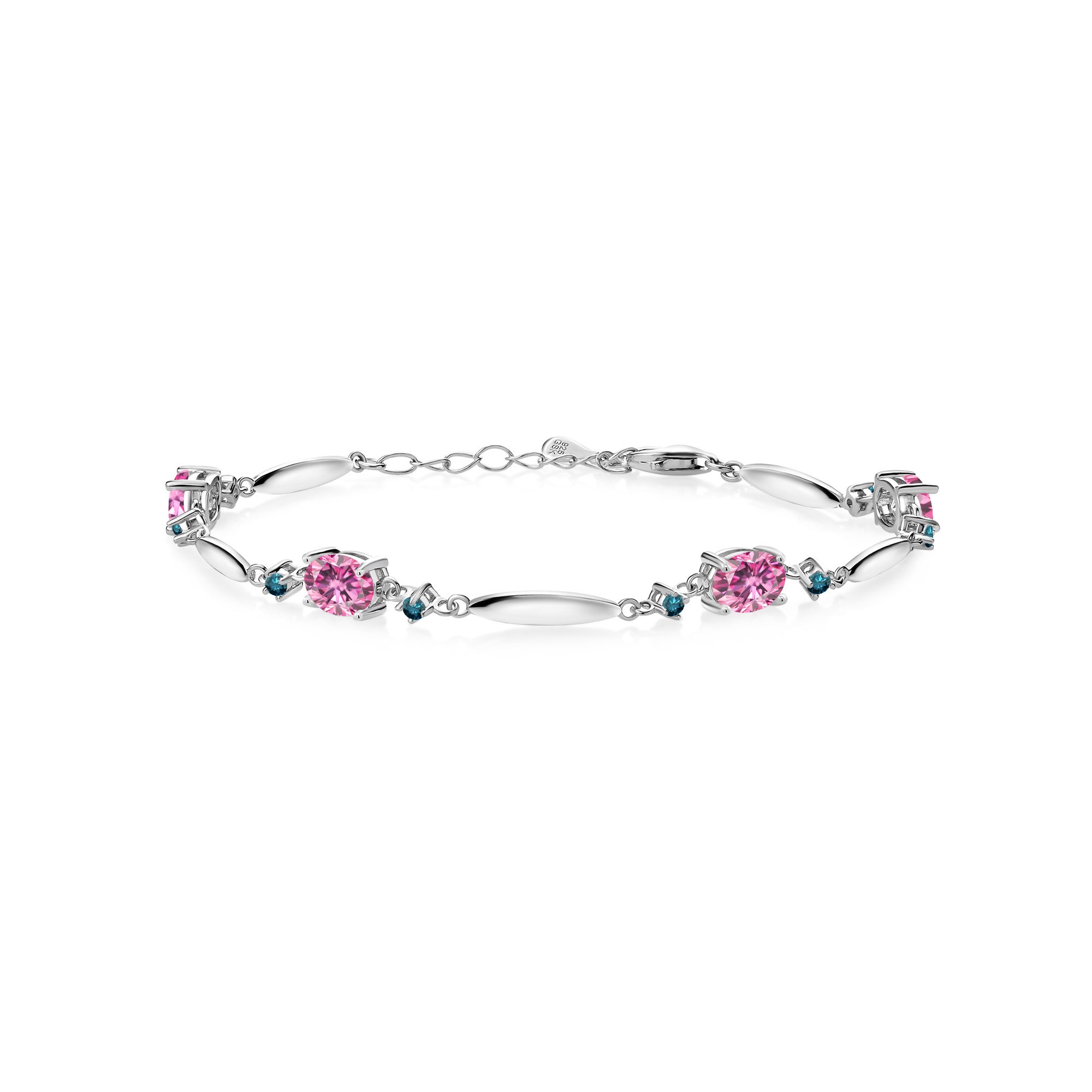 Gem Stone King 925 Sterling Silver Bracelet Oval Pink Moissanite