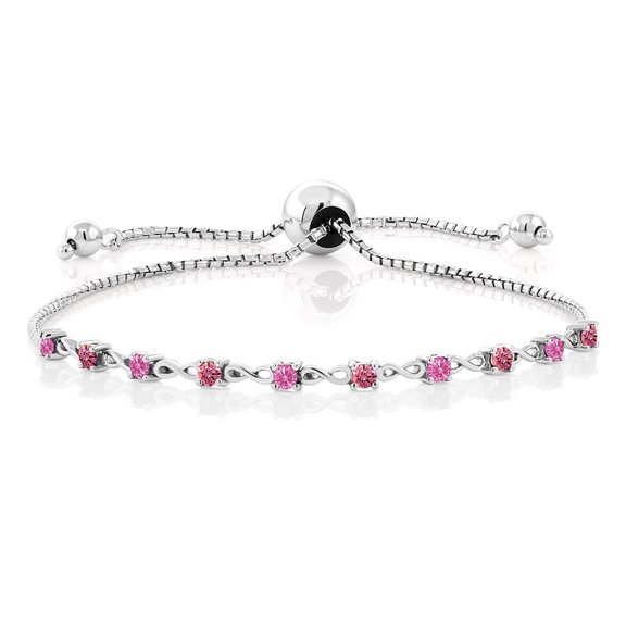 Gem Stone King 925 Sterling Silver Bracelet for Women 2.5mm Set with Round Pink Zirconia