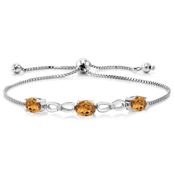 Gem Stone King 925 Sterling Silver Bracelet for Women Madeira Citrine Moissanite (2.12 Cttw)