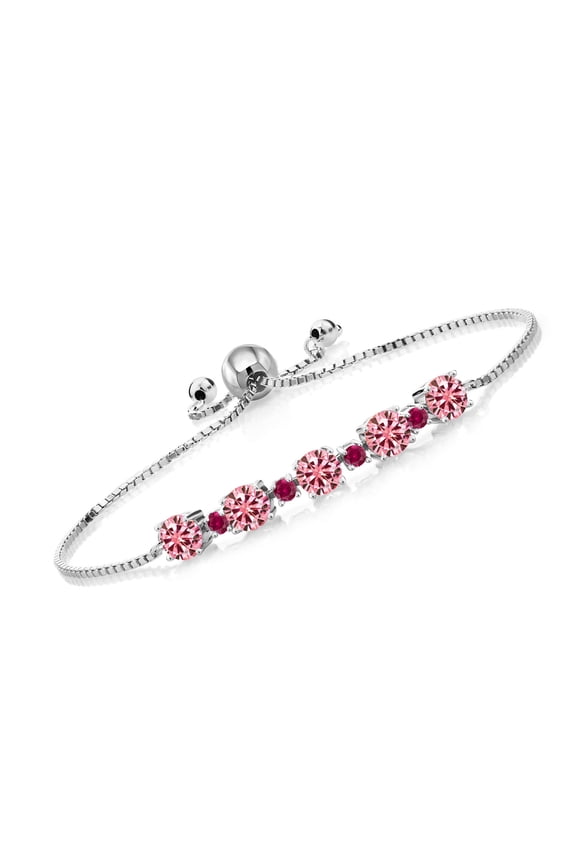 925 Sterling Silver Bracelet for Women Pink Moissanite Created Ruby (2.74 Cttw)