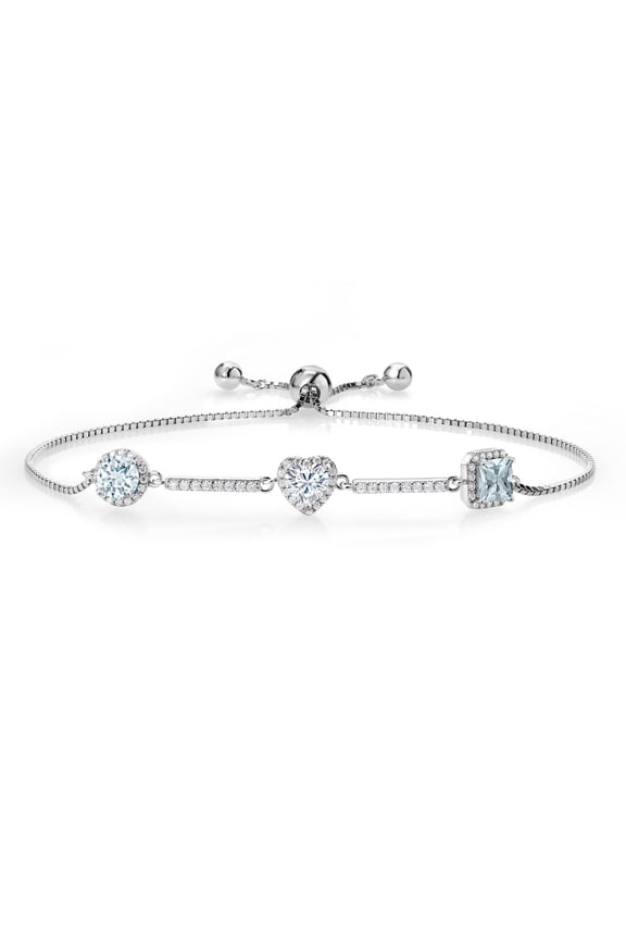 925 Sterling Silver Bracelet for Women Round Aquamarine Moissanite (1.42 Cttw)