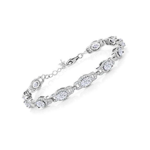 Gem Stone King 925 Sterling Silver Bracelet for Women Set with Moissanite (9.10 Cttw)