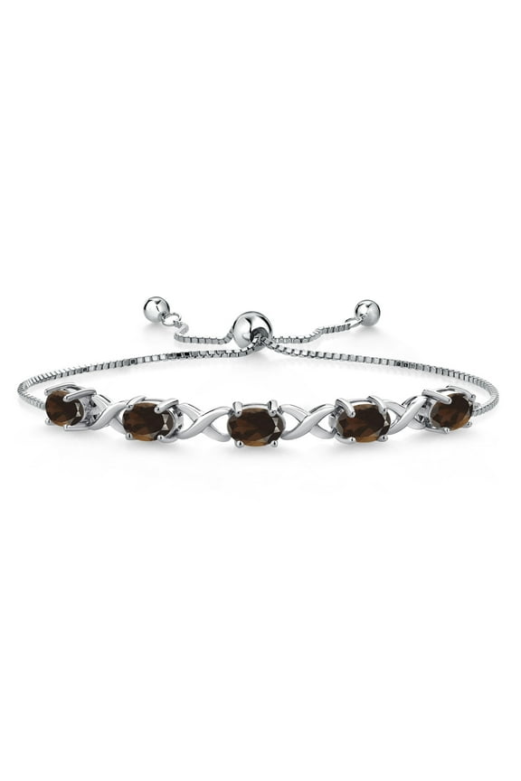 925 Sterling Silver Brown Smoky Quartz Bracelet for Women (3.75 Cttw, Gemstone, Oval 7X5MM, Fully Adjustable up to 9 inches)