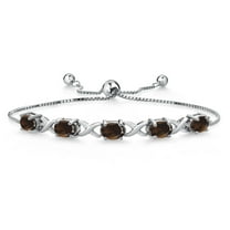 Gem Stone King 925 Sterling Silver Brown Smoky Quartz Bracelet for Women (3.75 Cttw, Gemstone, Oval 7X5MM, Fully Adjustable up to 9 inches)