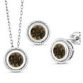 thumbnail image 1 of Gem Stone King 925 Sterling Silver Brown Smoky Quartz Pendant Earrings Set for Women (2.40 Cttw, Gemstone Birthstone, Round 6MM, With 18 inch Chain), 1 of 3