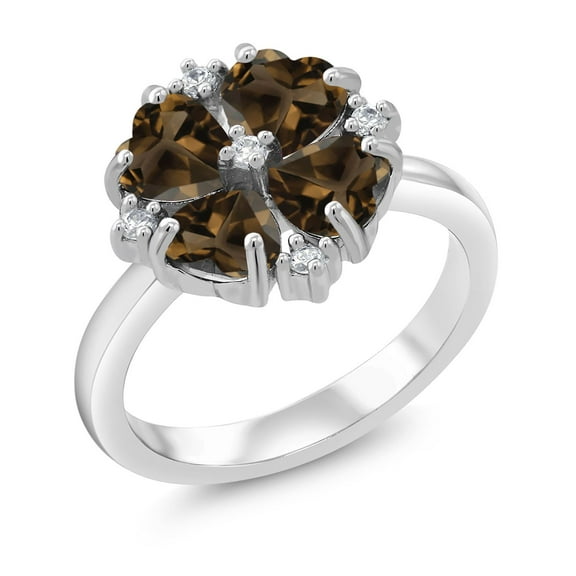 Gem Stone King 925 Sterling Silver Brown Smoky Quartz Ring for Women (1.84 Cttw, Heart Shape 5MM, Gemstone Birthstone, Size 7)