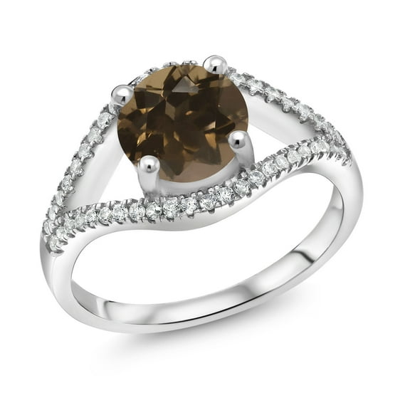 Gem Stone King 925 Sterling Silver Brown Smoky Quartz Ring for Women (2.20 Cttw, Round 8MM, Gemstone Birthstone, Size 8)