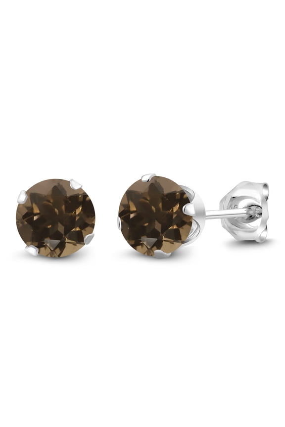 925 Sterling Silver Brown Smoky Quartz Stud Earrings for Women Men (1.60 Cttw, Gemstone Birthstone, Round 6MM)