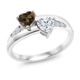 thumbnail image 1 of Gem Stone King 925 Sterling Silver Brown Smoky Quartz and White Moissanite Women Solitaire Ring (0.94 Cttw, Heart Shape 5MM, Gemstone Birthstone, Size 5), 1 of 5