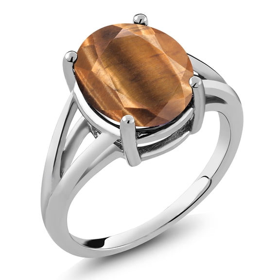 Gem Stone King 925 Sterling Silver Brown Tiger Eye Ring for Women (4.00 Cttw, Gemstone Birthstone, Oval 12X10MM, Available in Size 5,6,7,8,9)