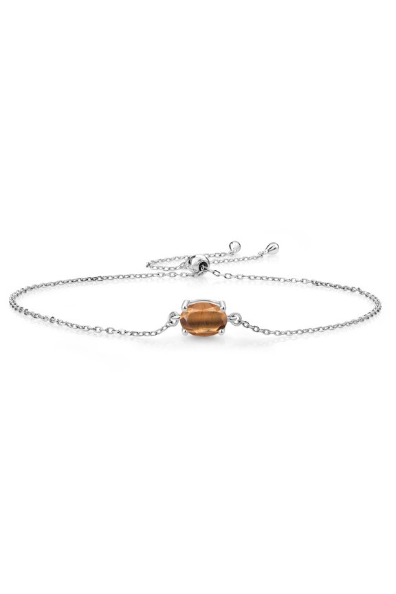 925 Sterling Silver Brown Tiger Eye Solitaire Bracelet for Women (1.25 Cttw, Oval 8X6MM, Gemstone Birthstone, Fully Adjustable up to 9 inch)