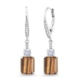 thumbnail image 1 of Gem Stone King 925 Sterling Silver Brown Tiger Eye White Moissanite and White Topaz Dangle Earrings for Women (4.68 Cttw, Gemstone Birthstone, Emerald Cut 9X7MM), 1 of 4