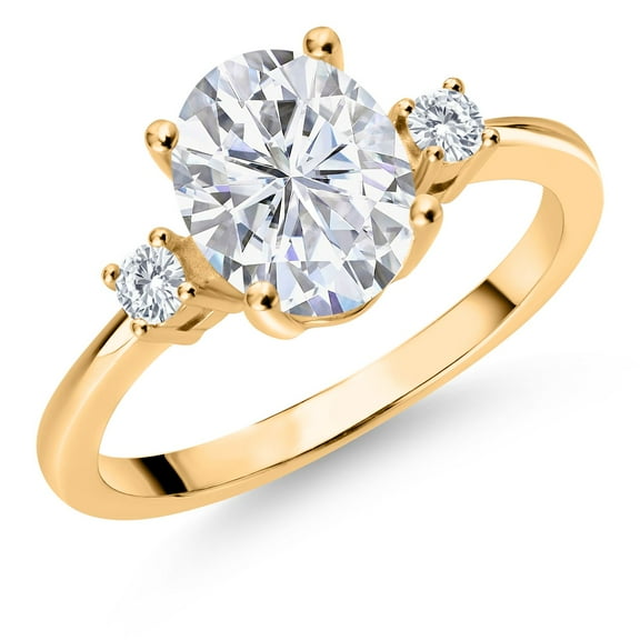 Gem Stone King 925 Sterling Silver CZ Simulated Diamond 3 Stone Engagement Ring for Women (3.15 Cttw, Oval 9X7MM, Round 2.5MM, Available in Size 5,6,7,8,9)
