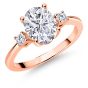 Gem Stone King 925 Sterling Silver CZ Simulated Diamond 3 Stone Engagement Ring for Women 3.15 Cttw, Oval 9X7MM, Round 2.5MM, Available in Size 5,6,7,8,9