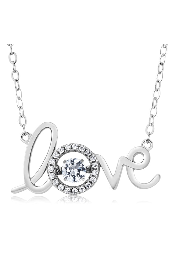 925 Sterling Silver CZ Simulated Diamond Dancing I Love You Pendant Necklace for Women (0.55 Cttw, Round 4MM, with 18 inch Chain)