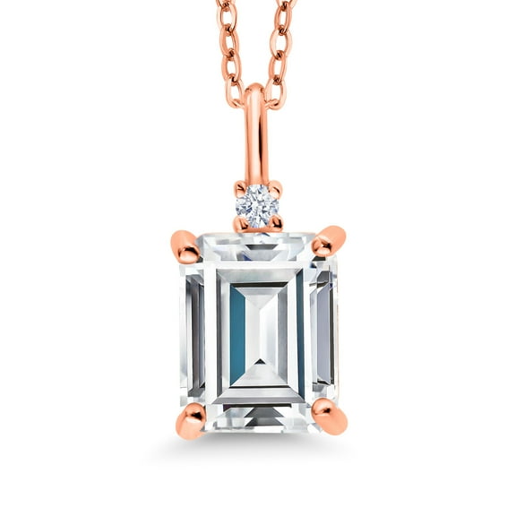 Gem Stone King 925 Sterling Silver CZ Simulated Diamond Pendant Necklace for Women (5.63 Cttw, Emerald Cut 10X8MM, with 18 inch Chain)