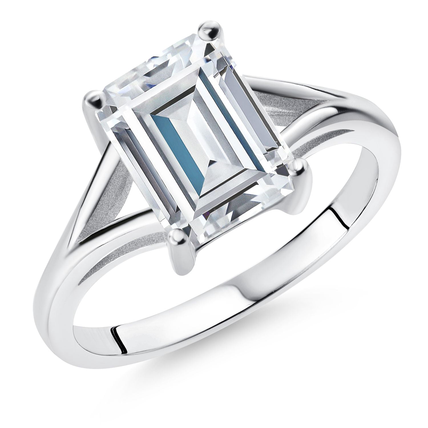 Gem Stone King 925 Sterling Silver CZ Simulated Diamond Solitaire Engagement Ring for Women (4.02 Cttw, Emerald Cut 9X7MM, Available in Size 5,6,7,8,9)