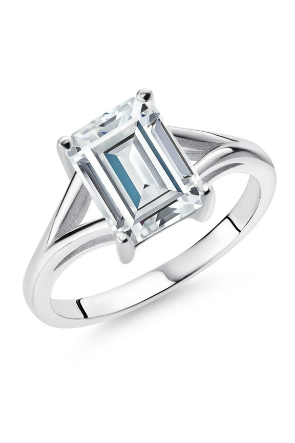 925 Sterling Silver CZ Simulated Diamond Solitaire Engagement Ring for Women (4.02 Cttw, Emerald Cut 9X7MM, Available in Size 5,6,7,8,9)