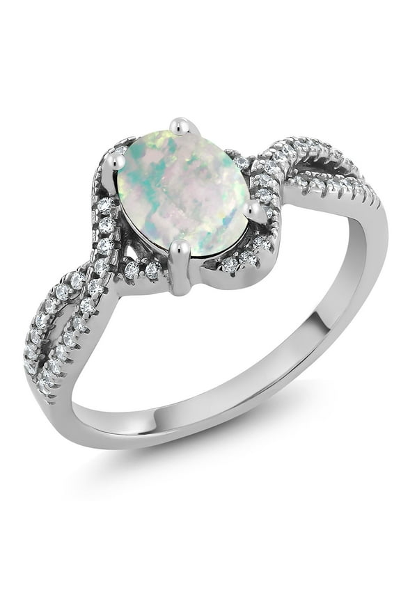 925 Sterling Silver Cabochon White Simulated Opal Ring for Women (1.63 Cttw, Gemstone Birthstone, Size 9)