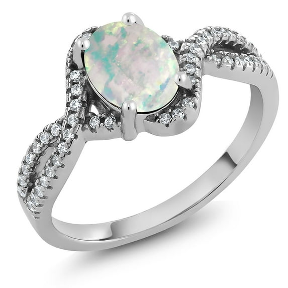 Gem Stone King 925 Sterling Silver Cabochon White Simulated Opal Ring for Women (1.63 Cttw, Gemstone Birthstone, Available in Size 5, 6, 7, 8, 9)