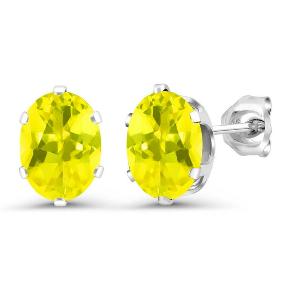 Gem Stone King 925 Sterling Silver Canary Mystic Topaz 6-Prongs Stud Earrings for Women Men (2.60 Cttw, Gemstone Birthstone, Oval 8X6MM)