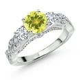 thumbnail image 1 of Gem Stone King 925 Sterling Silver Canary Mystic Topaz White Lab Grown Diamond and White Moissanite Engagement Ring for Women (1.47 Cttw, Gemstone, Round 6MM and 3MM, Size 5), 1 of 4