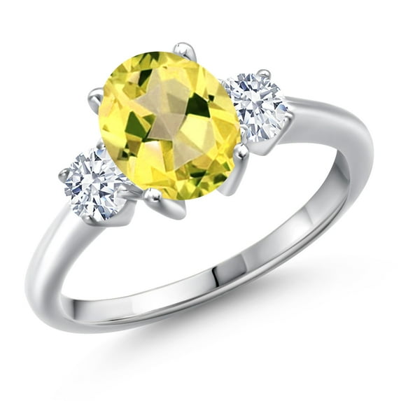 Gem Stone King 925 Sterling Silver Canary Mystic Topaz and White Zirconia Engagement Ring for Women | 2.50 Cttw | Oval 9X7MM | Gemstone November Birthstone | Size 6