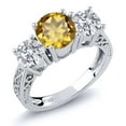 thumbnail image 1 of Gem Stone King 925 Sterling Silver Champagne Quartz and Lab Grown Diamond Engagement Ring for Women | 2.25 Cttw | Round 7MM | Gemstone Birthstone | Size 8, 1 of 4