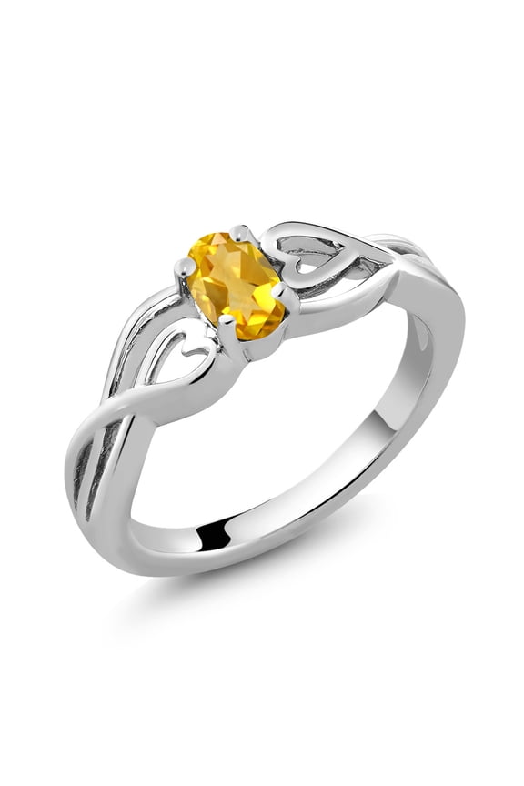 925 Sterling Silver Citrine Engagement Ring for Women (0.40 Cttw, Oval 6X4MM, Gemstone Birthstone, Available in Size 5, 6, 7, 8, 9)