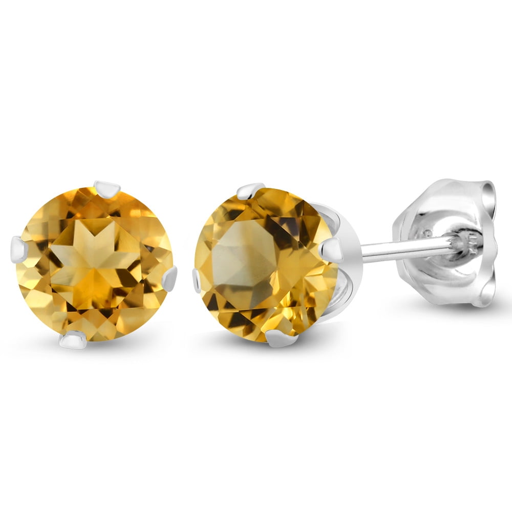 Gem Stone King 925 Sterling Silver Citrine Stud Earrings for Women Men (0.90 Cttw, Gemstone Birthstone, Round 5MM)