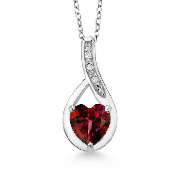 Gem Stone King 925 Sterling Silver Crimson Red Mystic Topaz and White Lab Grown Diamond Necklace for Women (1.32Cttw, GemstoneNovember Birthstone, Heart Shape 7X7MM, with 18 inch Chain)