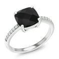 thumbnail image 1 of Gem Stone King 925 Sterling Silver Cushion Checkerboard Black Onyx Ring for Women (2.23 Cttw, Gemstone Birthstone, Available in Size 5, 6, 7, 8, 9), 1 of 6