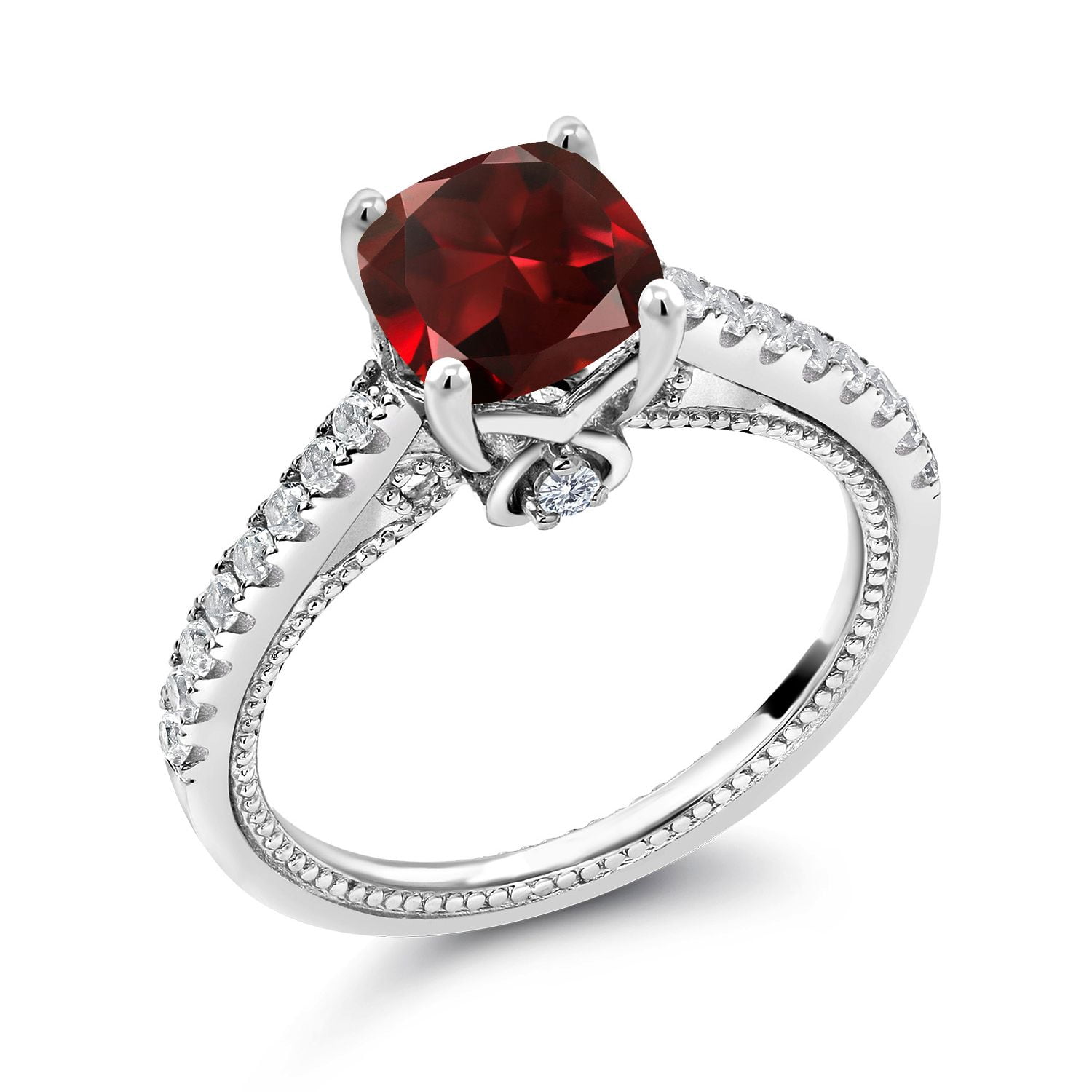 Gem Stone King 925 Sterling Silver Cushion Gemstone Red Garnet and 