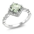 thumbnail image 1 of Gem Stone King 925 Sterling Silver Cushion Prasiolite and White Moissanite Engagement Ring for Women | 1.60 Cttw (Size 7), 1 of 4