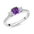thumbnail image 1 of Gem Stone King 925 Sterling Silver Cushion Purple Amethyst and White Moissanite 3 Stone Engagement Ring for Women (0.87 Cttw, Gemstone February Birthstone, Available in Size 5, 6, 7, 8, 9), 1 of 6