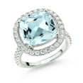 thumbnail image 1 of Gem Stone King 925 Sterling Silver Cushion Sky Blue Simulated Aquamarine and White Moissanite Ring for Women (6.88 Cttw, Available in Size 5, 6, 7, 8, 9), 1 of 4