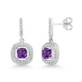 thumbnail image 1 of Gem Stone King 925 Sterling Silver Dangle Earrings Cushion Amethyst and Moissanite (1.63 Cttw), 1 of 3