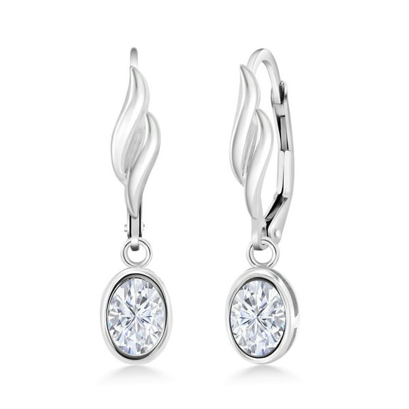 Gem Stone King 925 Sterling Silver Dangle Earrings Oval Moissanite (1.80 Cttw)