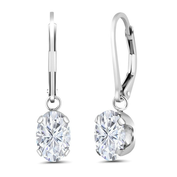 Gem Stone King 925 Sterling Silver Dangle Earrings Oval Moissanite (3.00 Cttw)