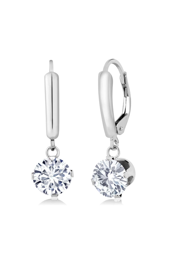 925 Sterling Silver Dangle Earrings Round Moissanite 2.40cttw