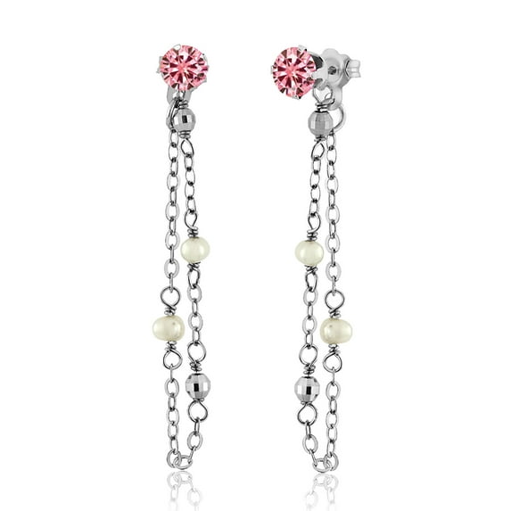 Gem Stone King 925 Sterling Silver Dangle Earrings Round Pink Moissanite 1.00cttw