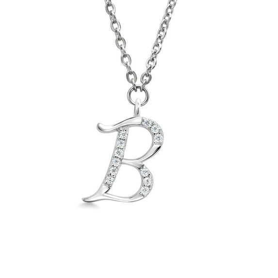 Gem Stone King 925 Sterling Silver Dangling Initial Letter Charm Pendant Necklace for Women Set with White Moissanite and 18 inch Chain with Lobster Clasp