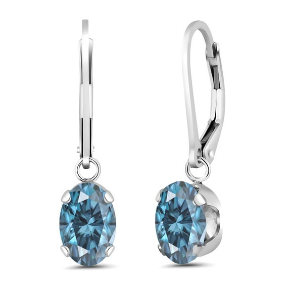 Gem Stone King 925 Sterling Silver Earrings Persian Blue Oval Moissanite (2.76 Cttw)