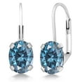thumbnail image 1 of Gem Stone King 925 Sterling Silver Earrings Persian Blue Oval Moissanite (2.76 Cttw), 1 of 6