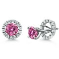 thumbnail image 1 of Gem Stone King 925 Sterling Silver Earrings Round Pink Moissanite and Moissanite (2.02 Cttw), 1 of 6