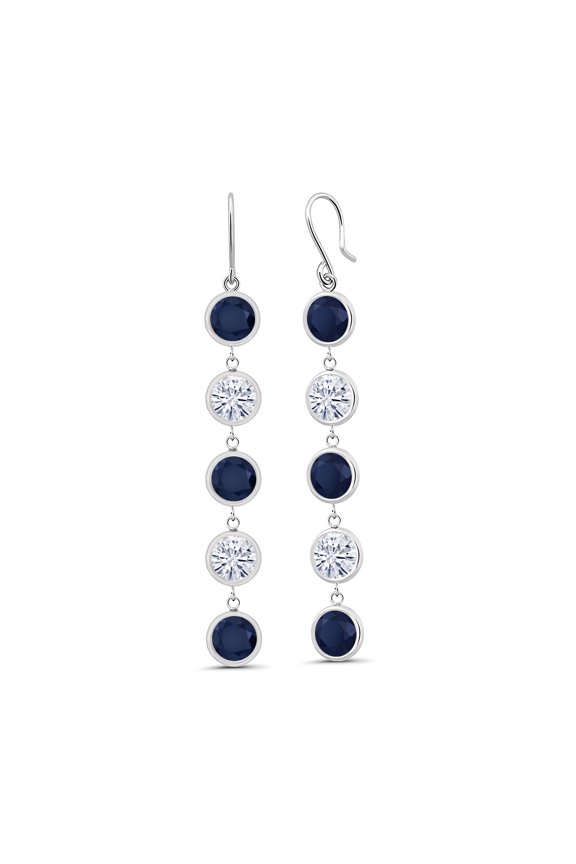 925 Sterling Silver Earrings Round Sapphire Moissanite (9.80 Cttw)